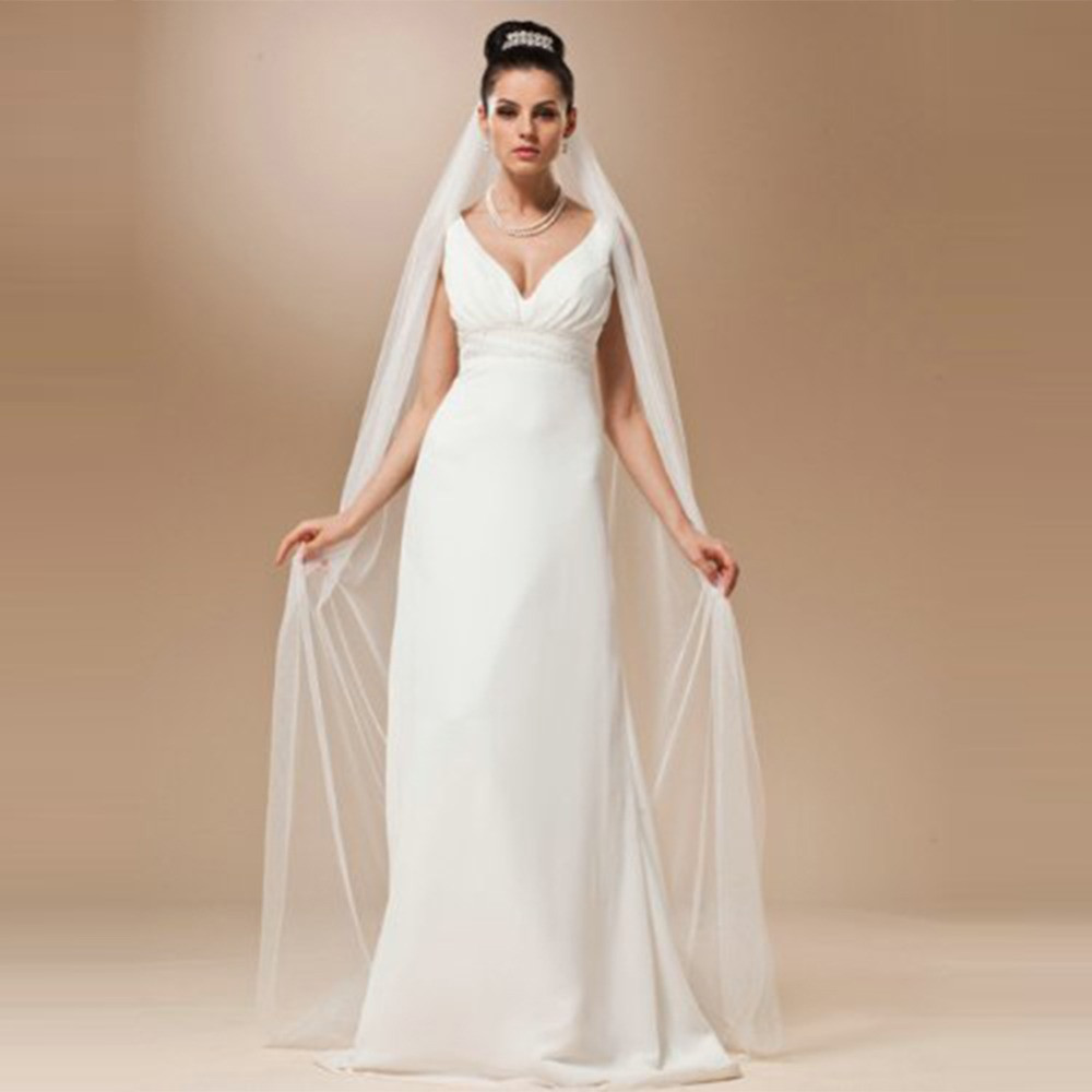 Cheap Wedding Veils With Comb
 2019 Cheap White Ivory Cathedral Wedding Veils Cut Edge