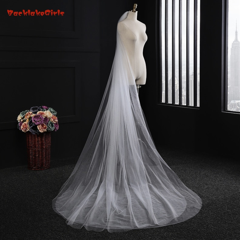 Cheap Wedding Veils With Comb
 Cheap Long Cathedral Bridal Veil with b Two Layer 3
