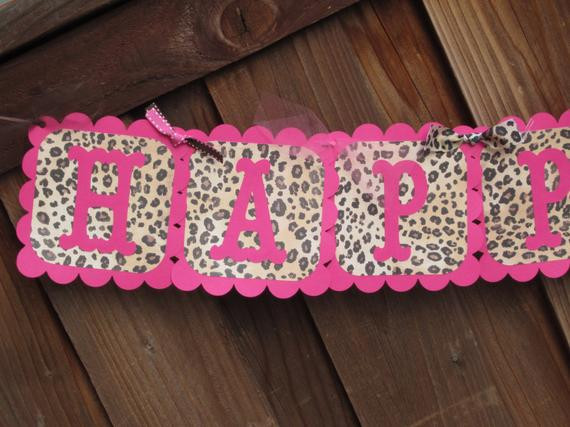 Cheetah Birthday Decorations
 Pink Leopard Animal Print Birthday Banner Leopard Party