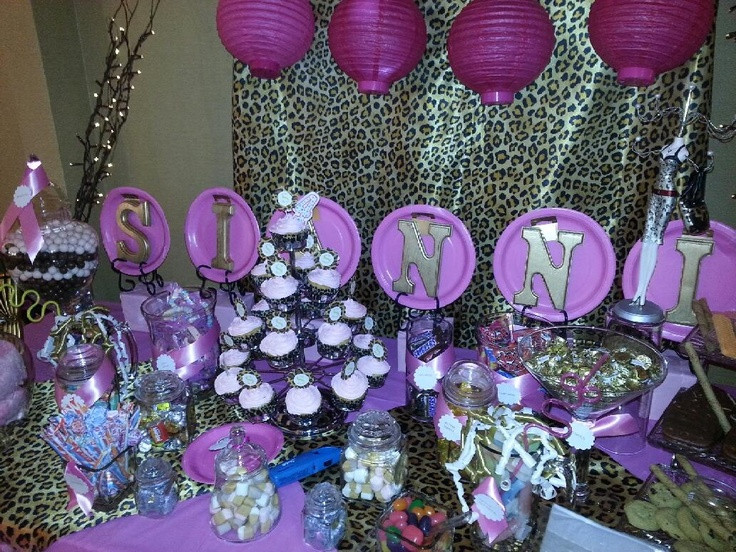 Cheetah Birthday Decorations
 Birthday Party Cheetah Print Pink and Gold Candy Buffet