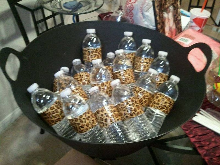 Cheetah Birthday Decorations
 Water bottles wrapped in leopard duct tape Liz s party