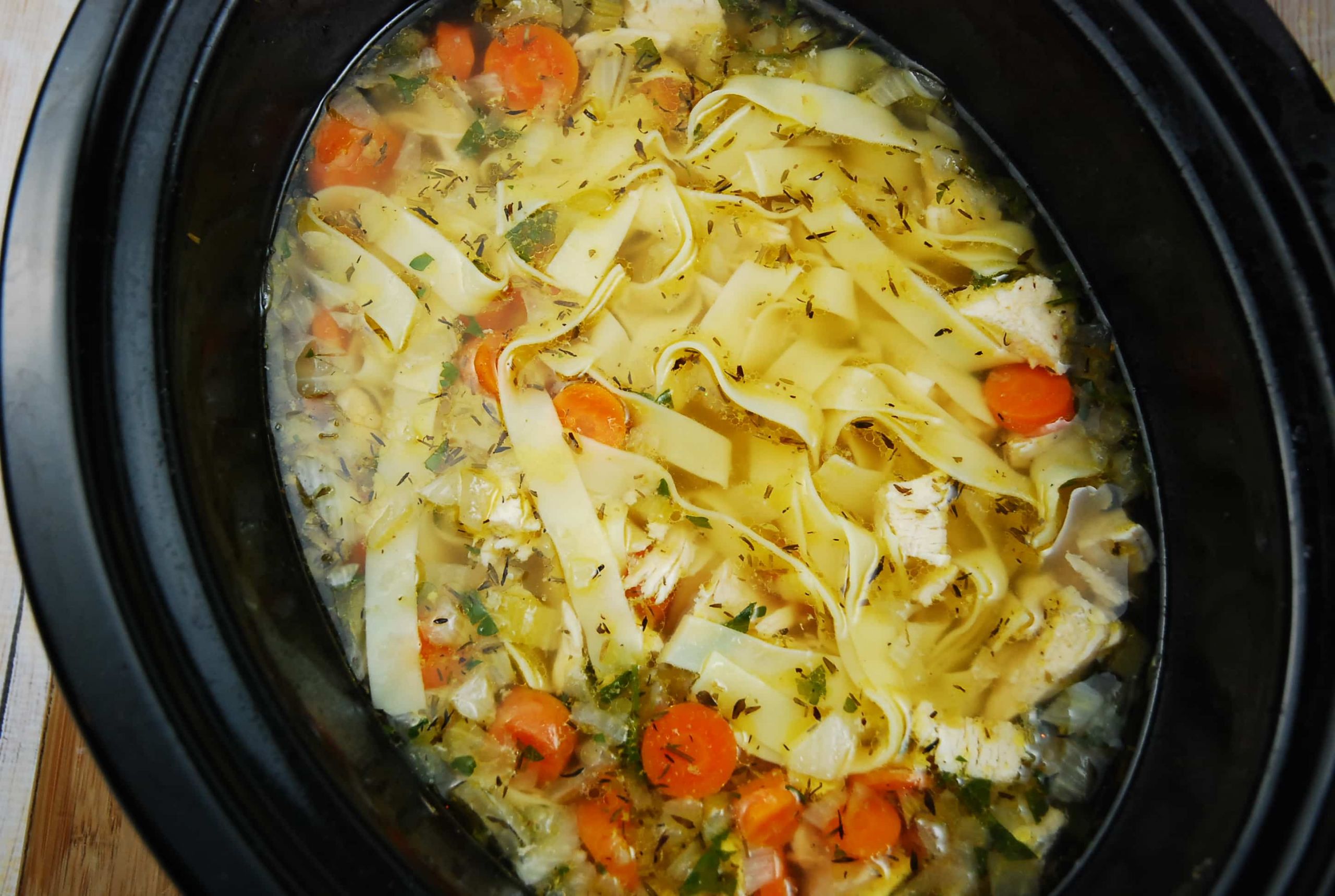 Chicken Noodle Soup In The Crockpot
 Crock Pot Chicken Noodle Soup Recipe 2 Points LaaLoosh