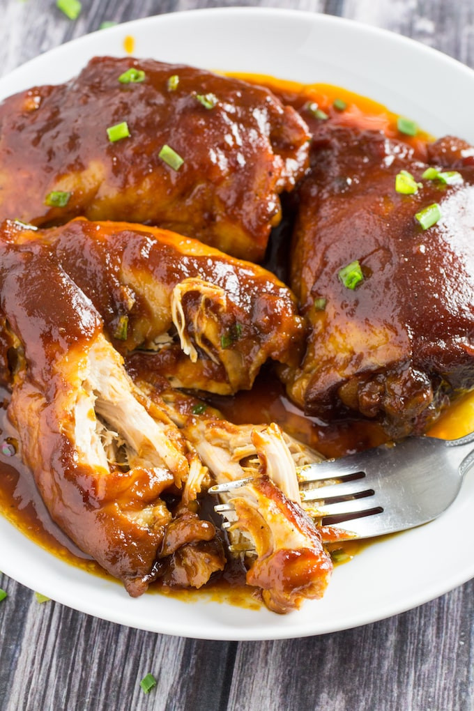 Chicken Thighs In Slow Cooker
 BEST Crockpot BBQ Chicken Thighs Ever • Dishing Delish