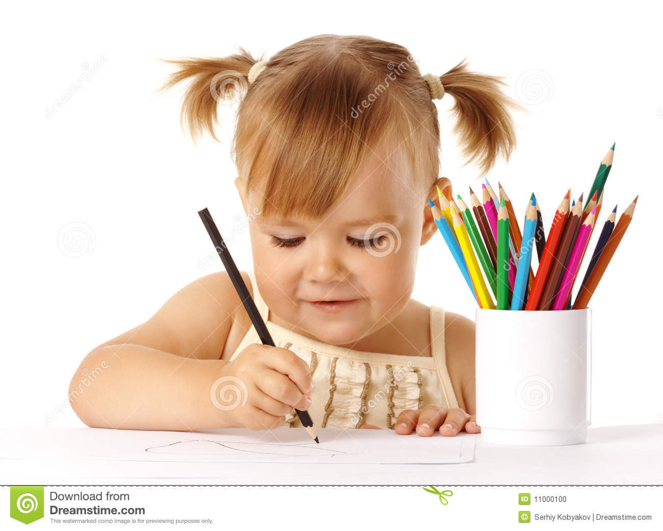 Child Coloring
 Cute Child Draw With Color Pencils Stock Image of