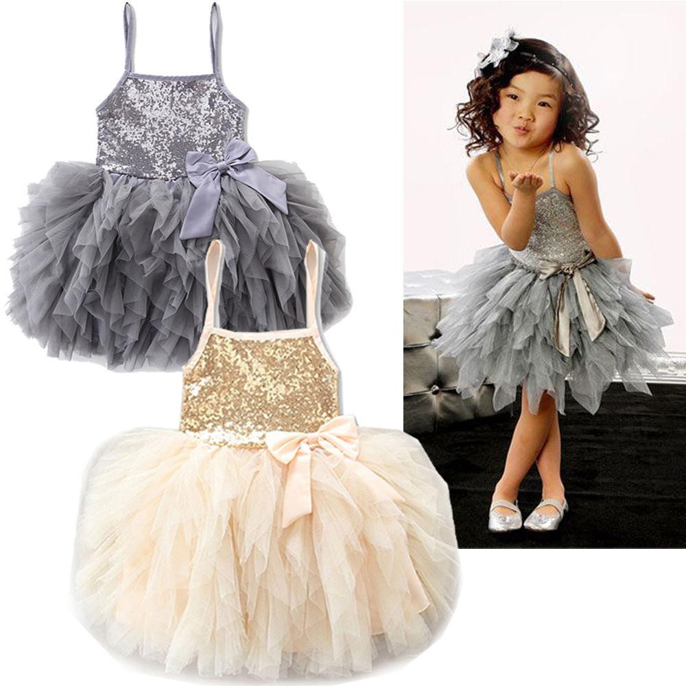 Child Party Dress
 2017 New Sequins Kids Girls Lace Tulle Bowknot Tutu Dress