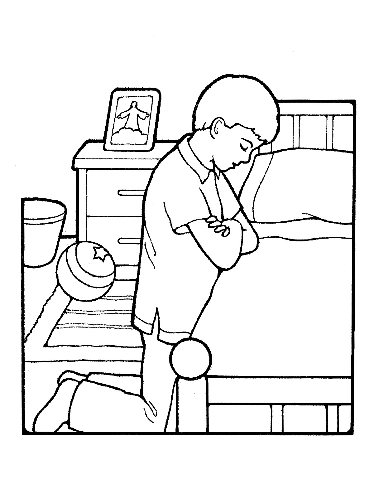 Child Praying Coloring Page
 Boy Praying at Bedside