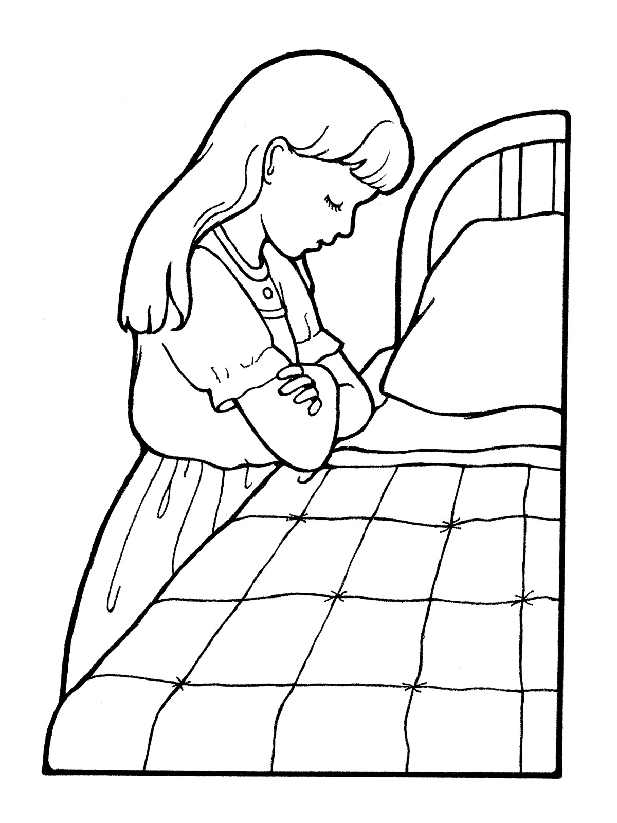 Child Praying Coloring Page
 Girl Praying at Her Bedside