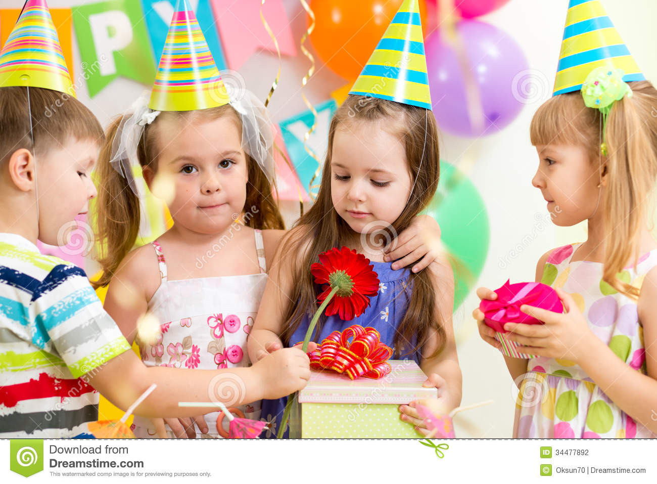 Children Birthday Gift
 Children With Gifts Birthday Party Stock graphy