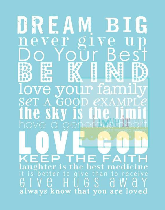 Children Dream Quotes
 Items similar to Typography Print Dream Big Be Kind Love