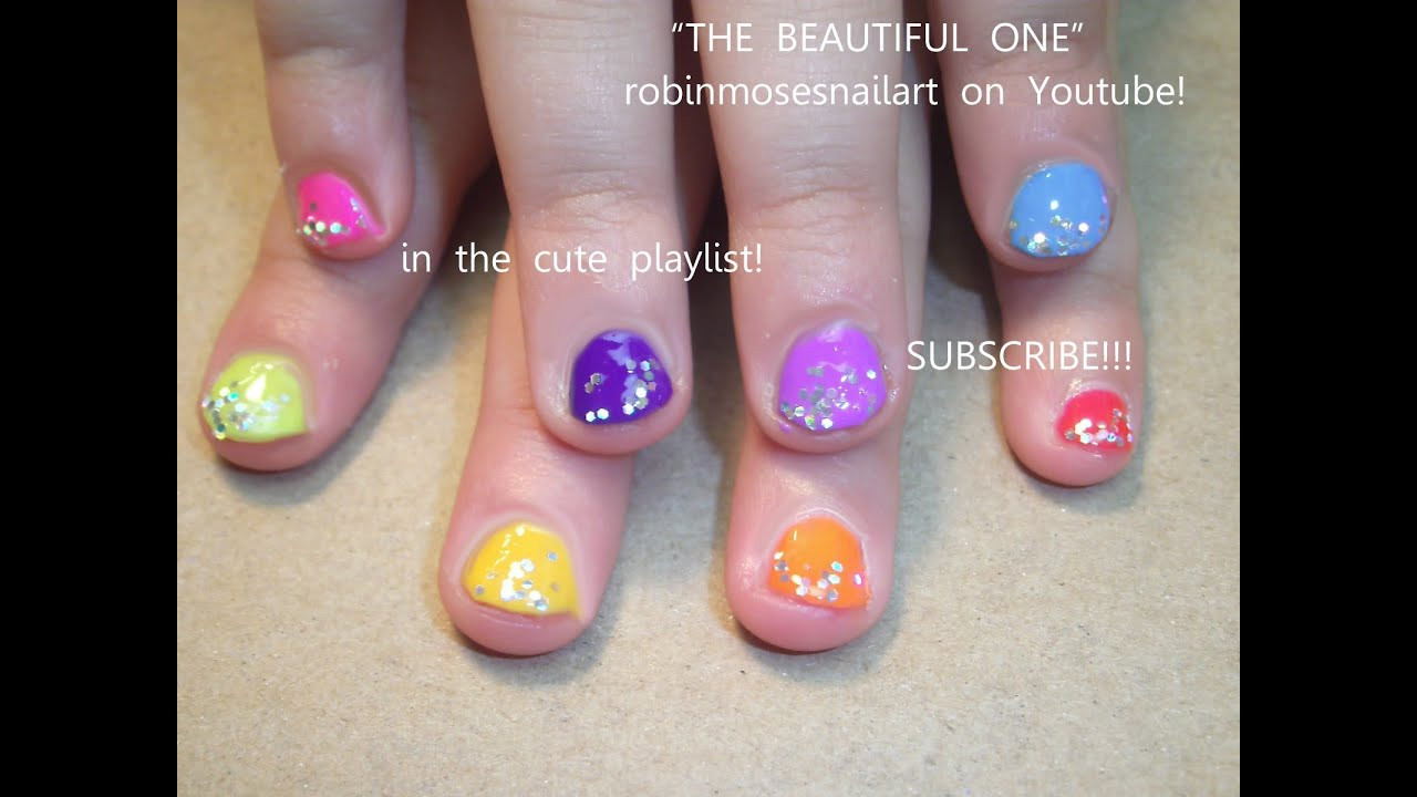 Children Nail Designs
 Easy Nail Art for Children Rainbow Glitter Design