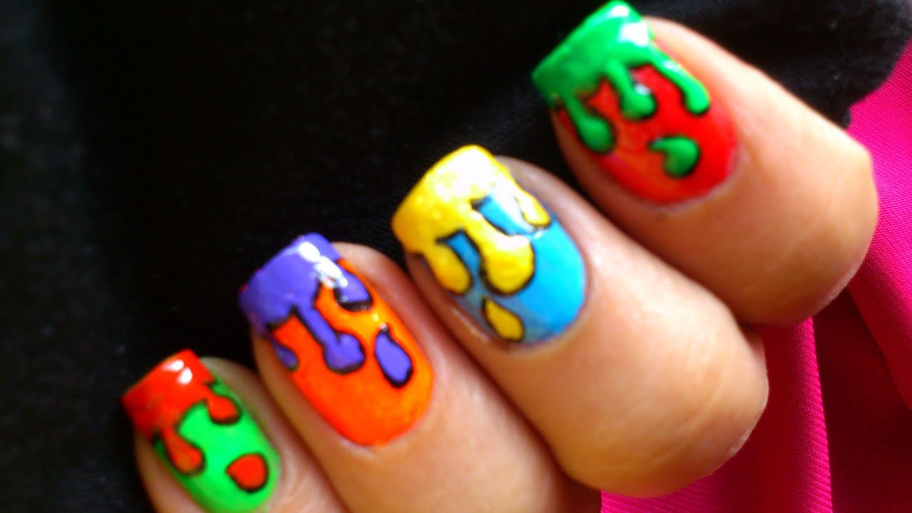 Children Nail Designs
 Dripping Paint Colorful Nail Art for Kids