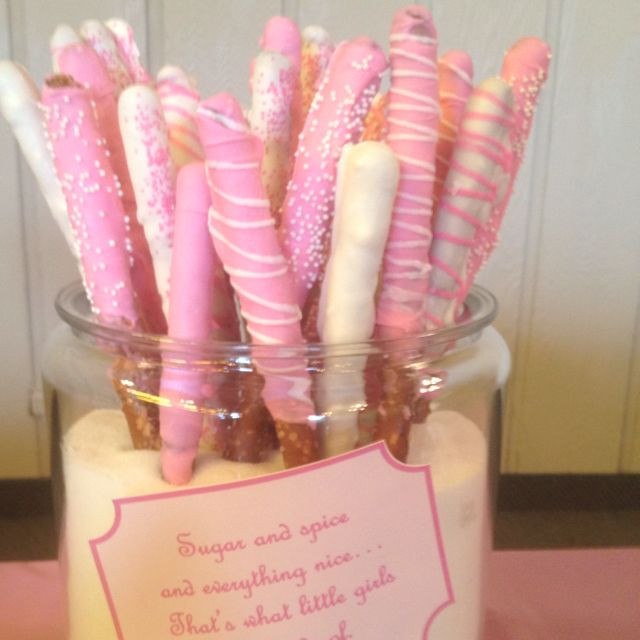 Chocolate Covered Pretzels For Baby Shower
 PINK White chocolate dipped pretzels Super easy to