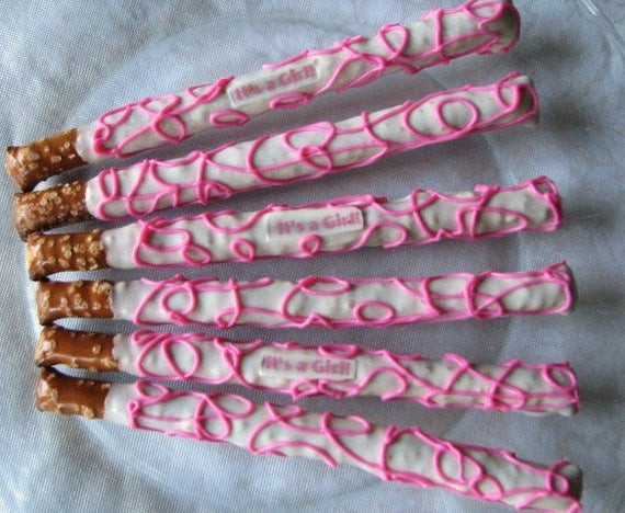 Chocolate Covered Pretzels For Baby Shower
 BABY Shower Favors It s a GIRL Gourmet White by QsGoo s
