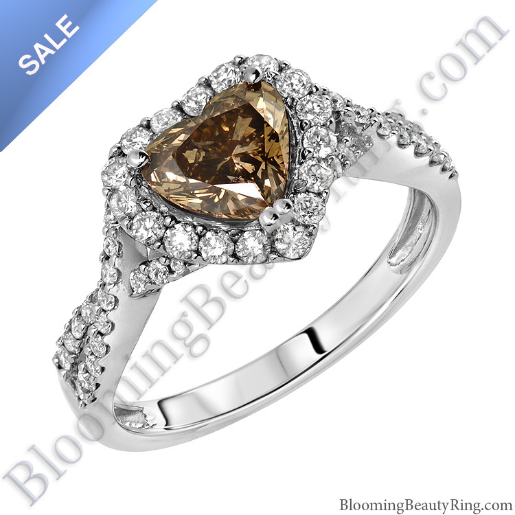 Chocolate Diamond Rings For Sale
 ON SALE Fancy Brown Heart Diamond Halo Engagement Ring