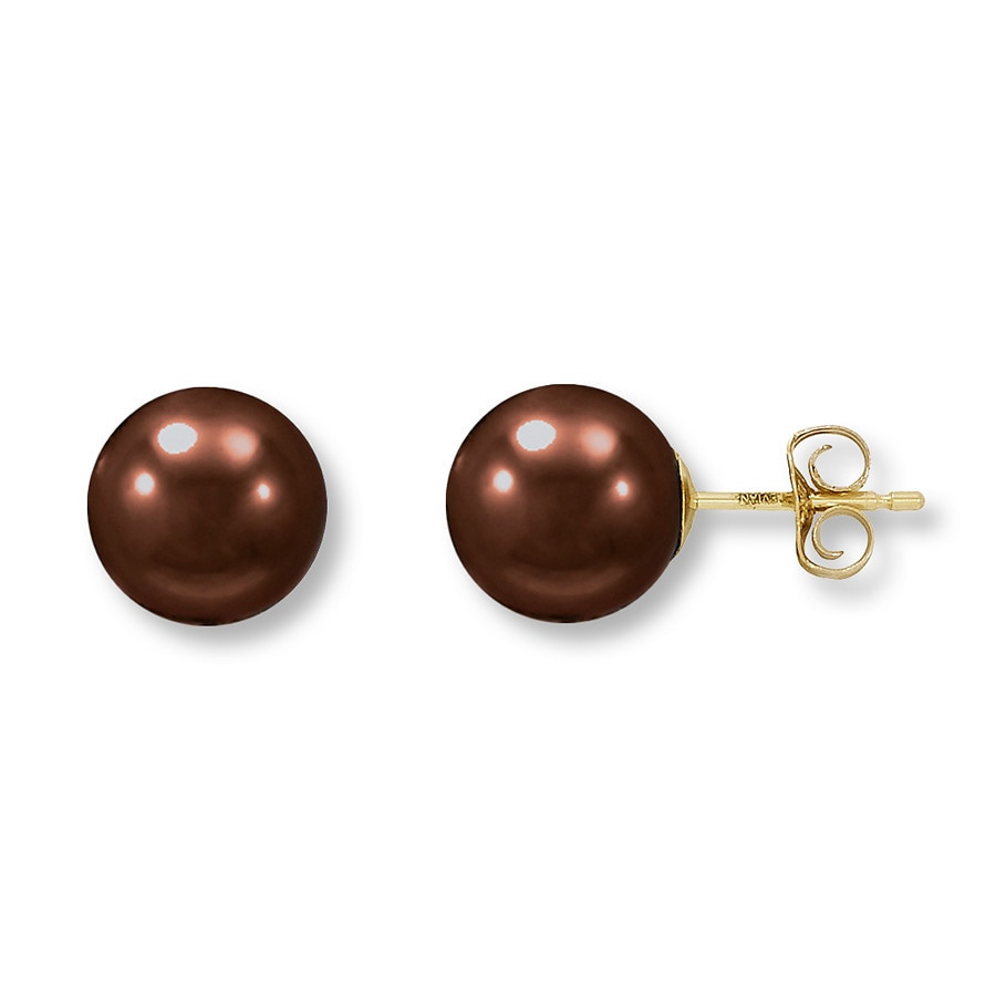 Chocolate Pearl Earrings
 Jared LeVian Chocolate Cultured Pearl Earrings 14K Honey