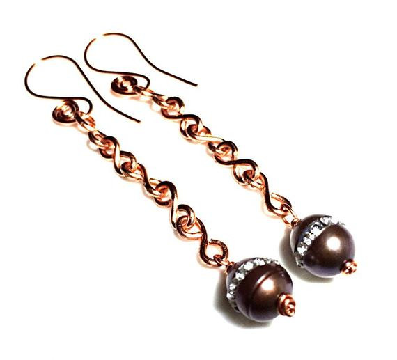 Chocolate Pearl Earrings
 Chocolate Pearl Earrings Crystal Copper Earrings Tarnish