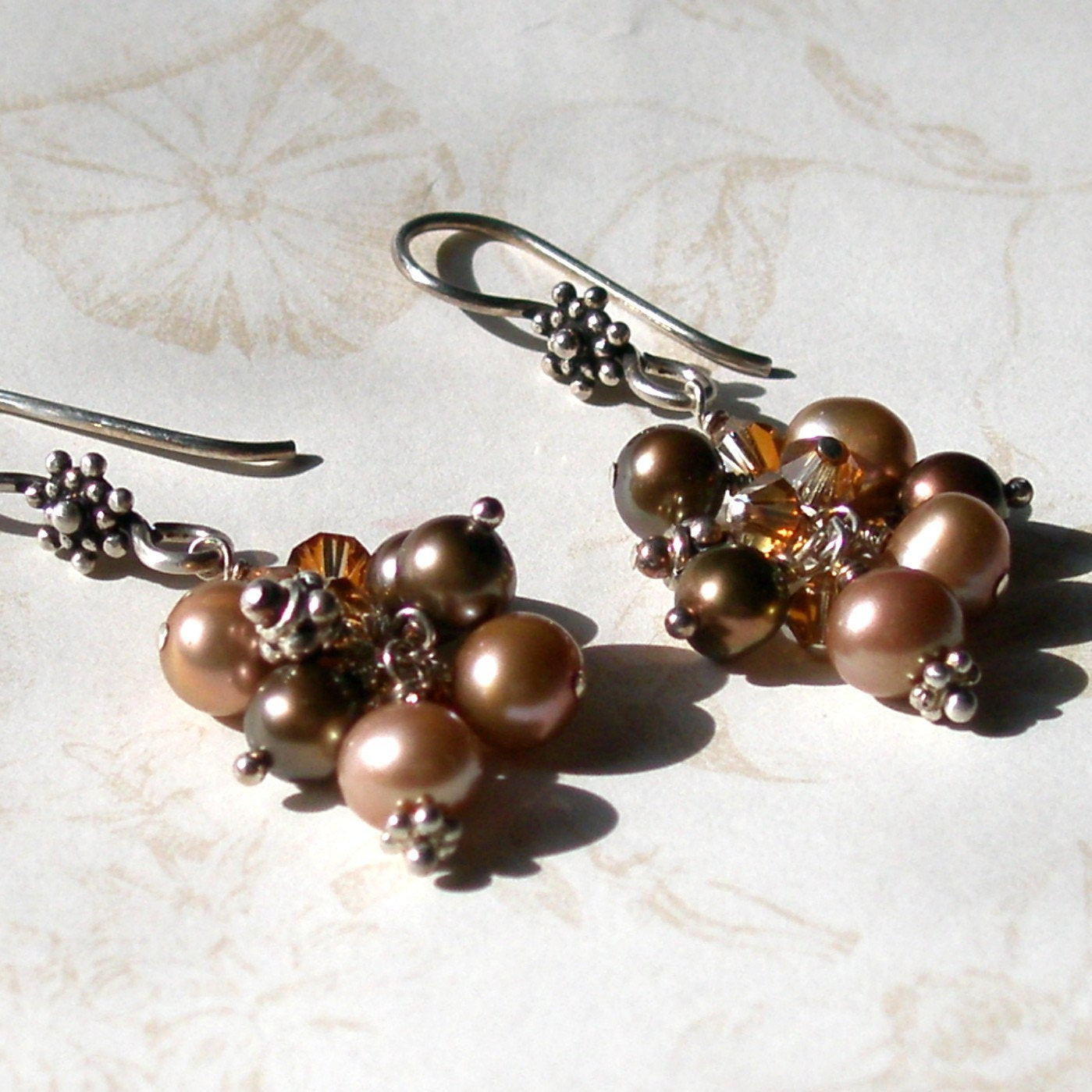 Chocolate Pearl Earrings
 Chocolate pearl earrings handmade sterling silver Swarovski
