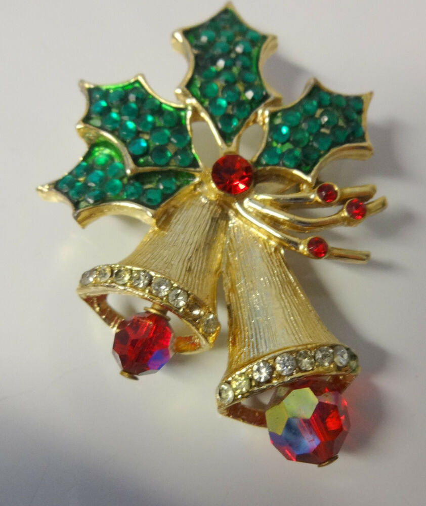 Christmas Brooches
 Vtg Signed Beatrix Christmas Tree Bells Ornaments Enamel