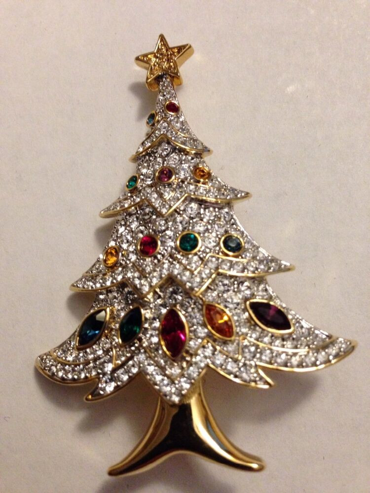 Christmas Brooches
 Swarovski Elegant Christmas Tree Pin Brooch Signed