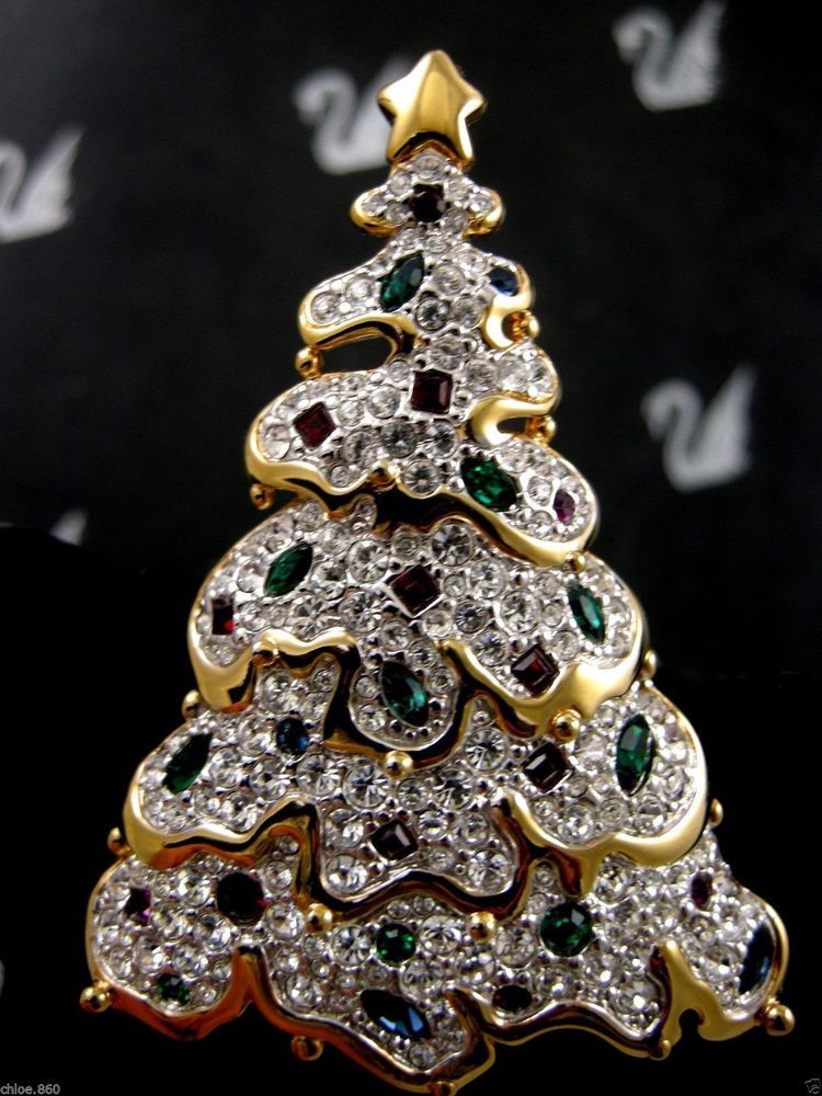 Christmas Brooches
 SIGNED SWAROVSKI PAVE CRYSTAL 1997 CHRISTMAS TREE PIN PIN