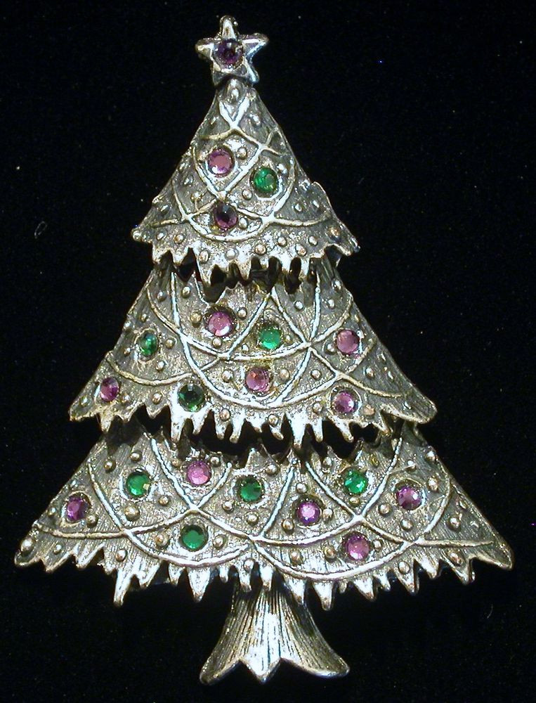 Christmas Brooches
 Vintage Christmas Tree Holiday Brooch Pin Antiqu Pewter