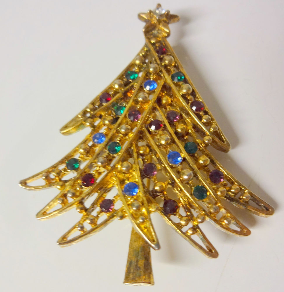 Christmas Brooches
 Vintage Signed Eisenberg ICE Rhinestone Christmas Tree