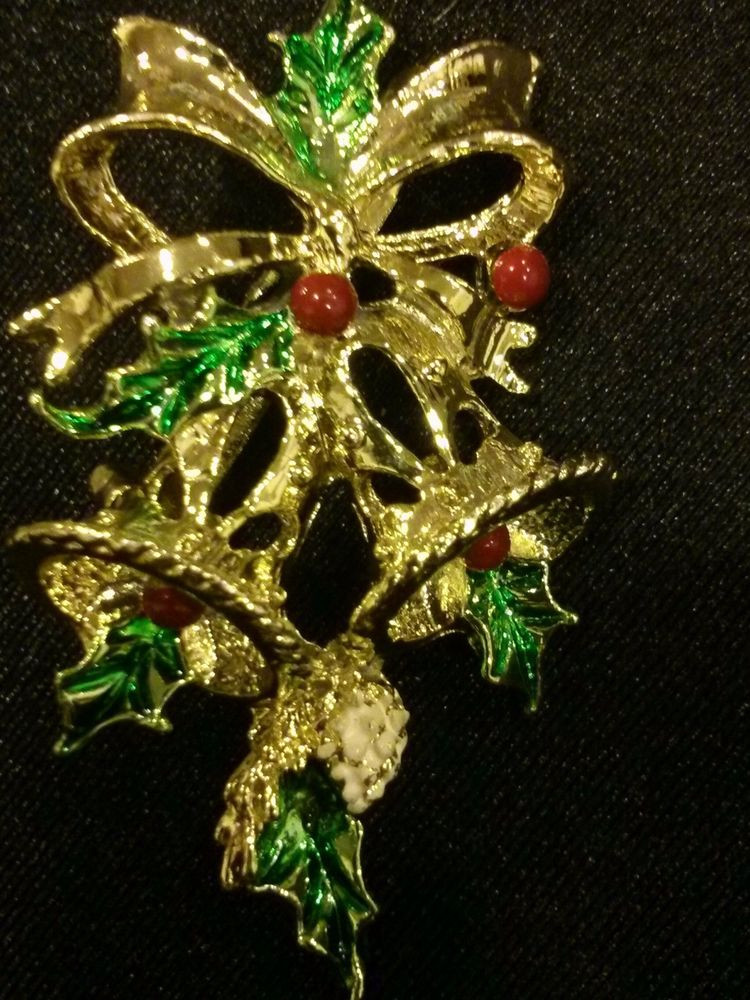 Christmas Brooches
 VINTAGE Signed GERRYS Bells & Holly Christmas Pin Brooch