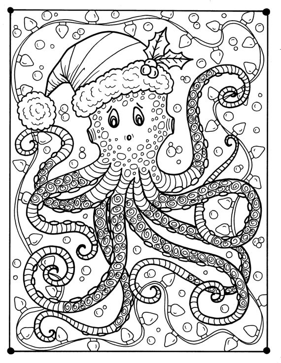 Christmas Coloring Pages For Adults Printable
 Octopus Christmas Coloring page Adult color Holidays beach