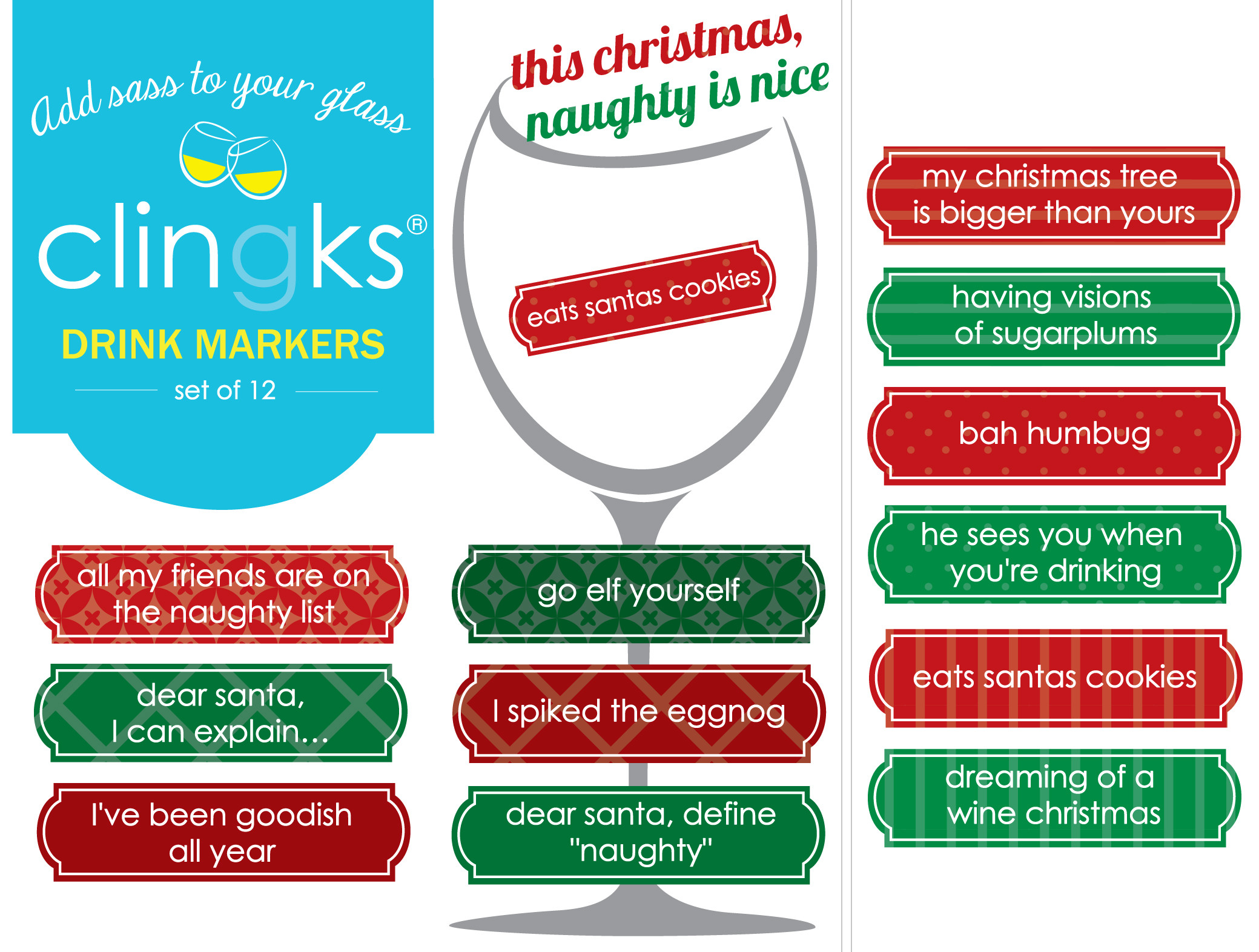 Christmas Drinking Quotes
 Clingks Drink Markers – Happy Hour
