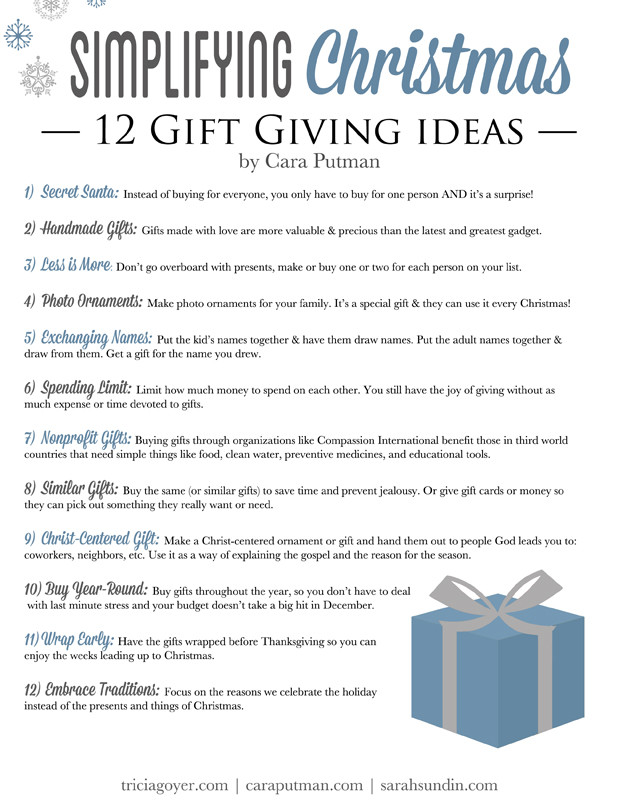 Christmas Gift Giving Ideas
 Simple Gift Giving Ideas by Cara Putman