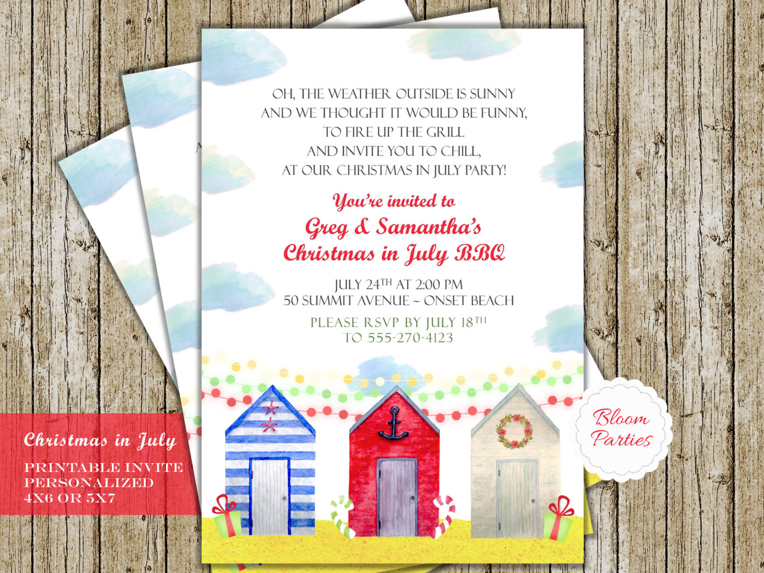 Christmas In July Pool Party Ideas
 Christmas in July Party Invitation Pool Party Beach Party BBQ