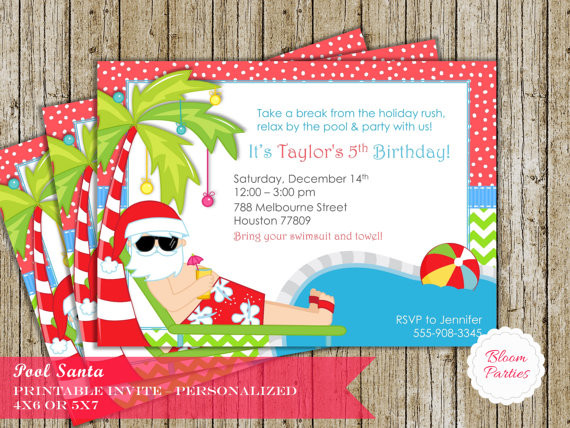 Christmas In July Pool Party Ideas
 Christmas Pool Party Invitation Winter Pool Party Swimming