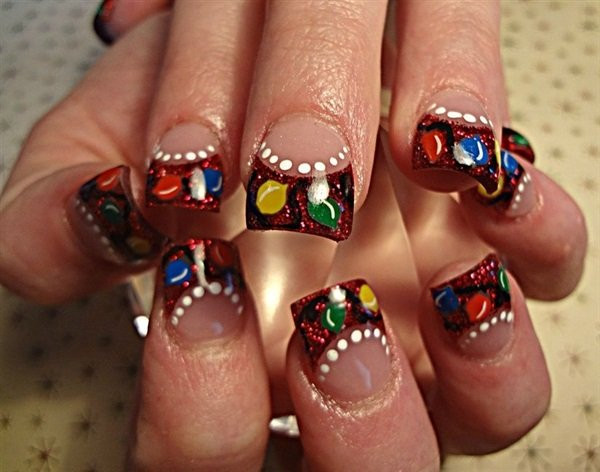 Christmas Light Nail Art
 Let There Be Lights Christmas Light Themed Nail Art