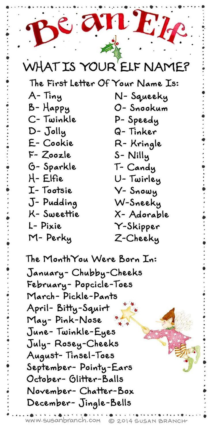 Christmas Party Name Ideas
 Susan Branch What is your Elf name