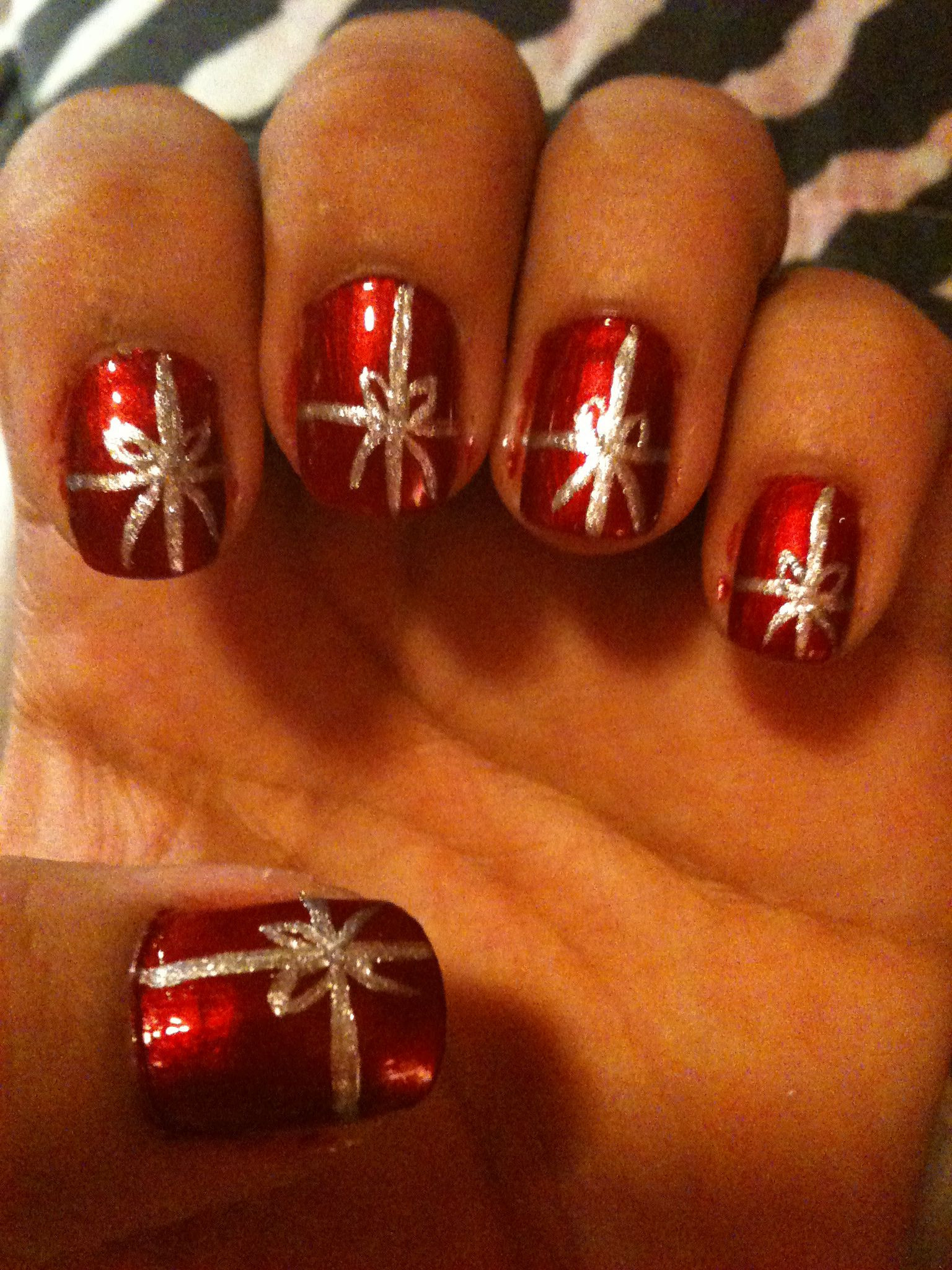 Christmas Present Nail Art
 Christmas Present Nail Design A little sloppy and needed