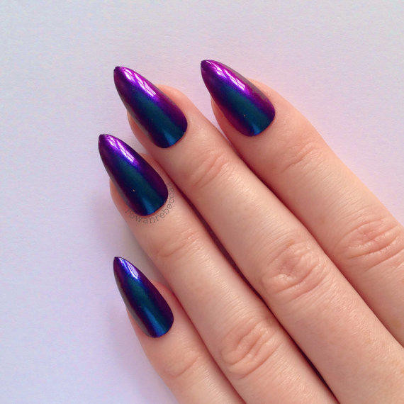 Chrome Nail Ideas
 Cyan & Purple Chrome Stiletto nails Nail from