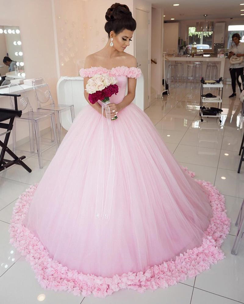 Cinderella Wedding Gowns
 WD2547 Flowers Pink Wedding Dresses Cinderella Bridal