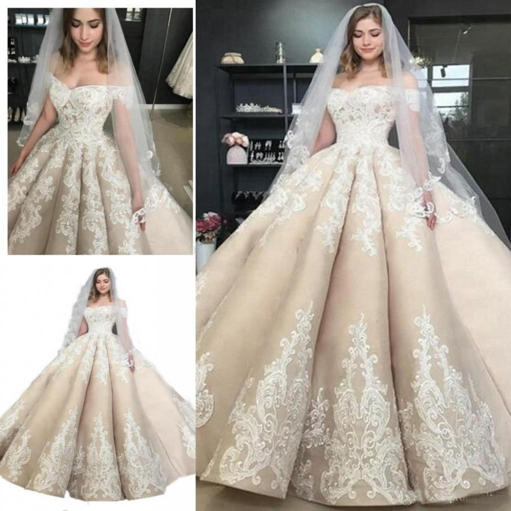 Cinderella Wedding Gowns
 Champagne Ball Gown Wedding Dresses f Shoulder Lace Real