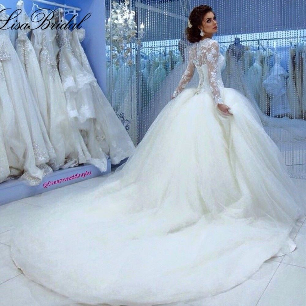 Cinderella Wedding Gowns
 Fall Winter Muslim Long Sleeve Cinderella Wedding Dress