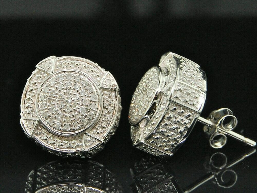 Circle Diamond Earrings
 Mens Diamond 3D Circle Earrings 925 Sterling Silver Round