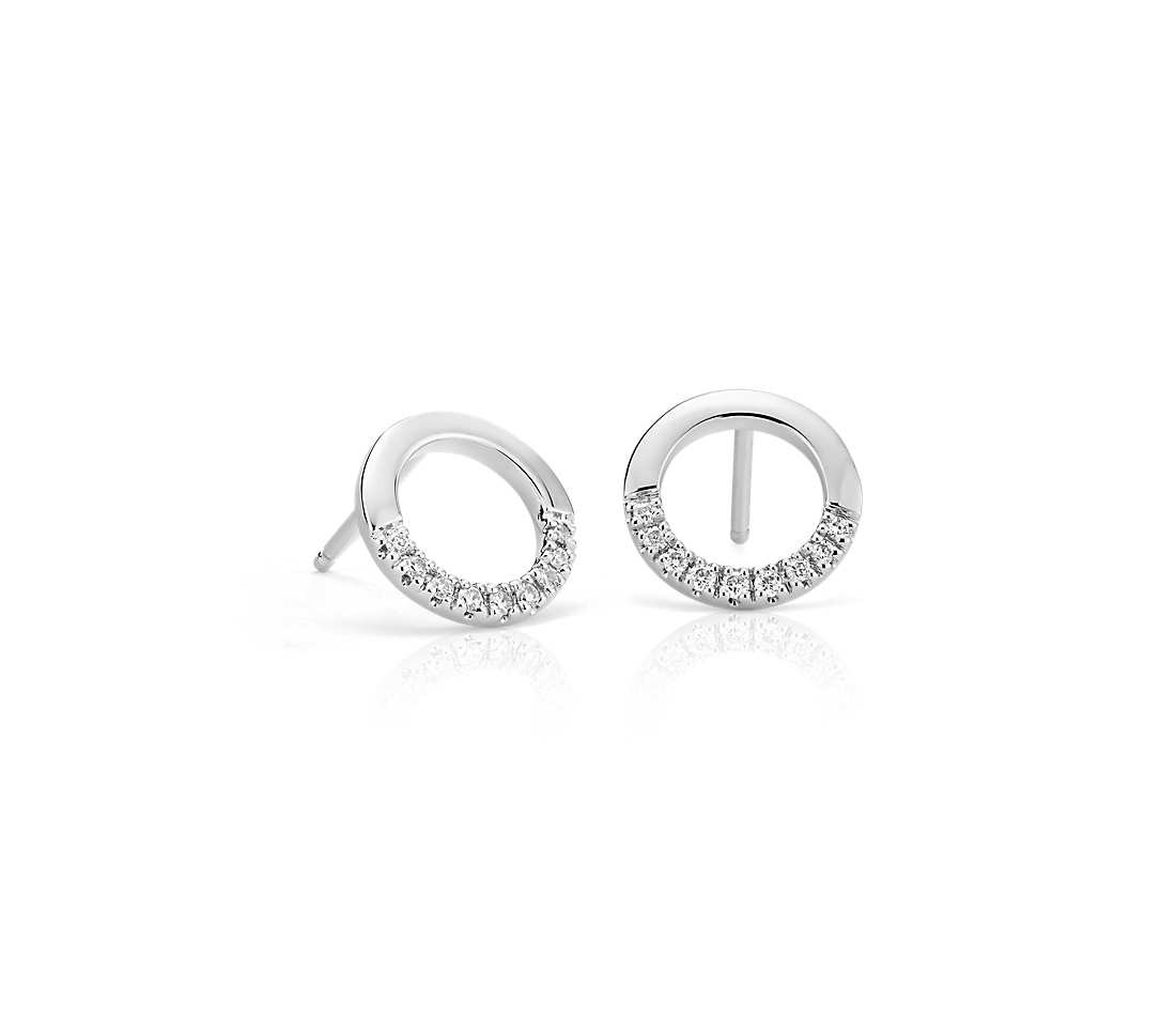 Circle Diamond Earrings
 Small Diamond Open Circle Earrings in 14k White Gold 1 10