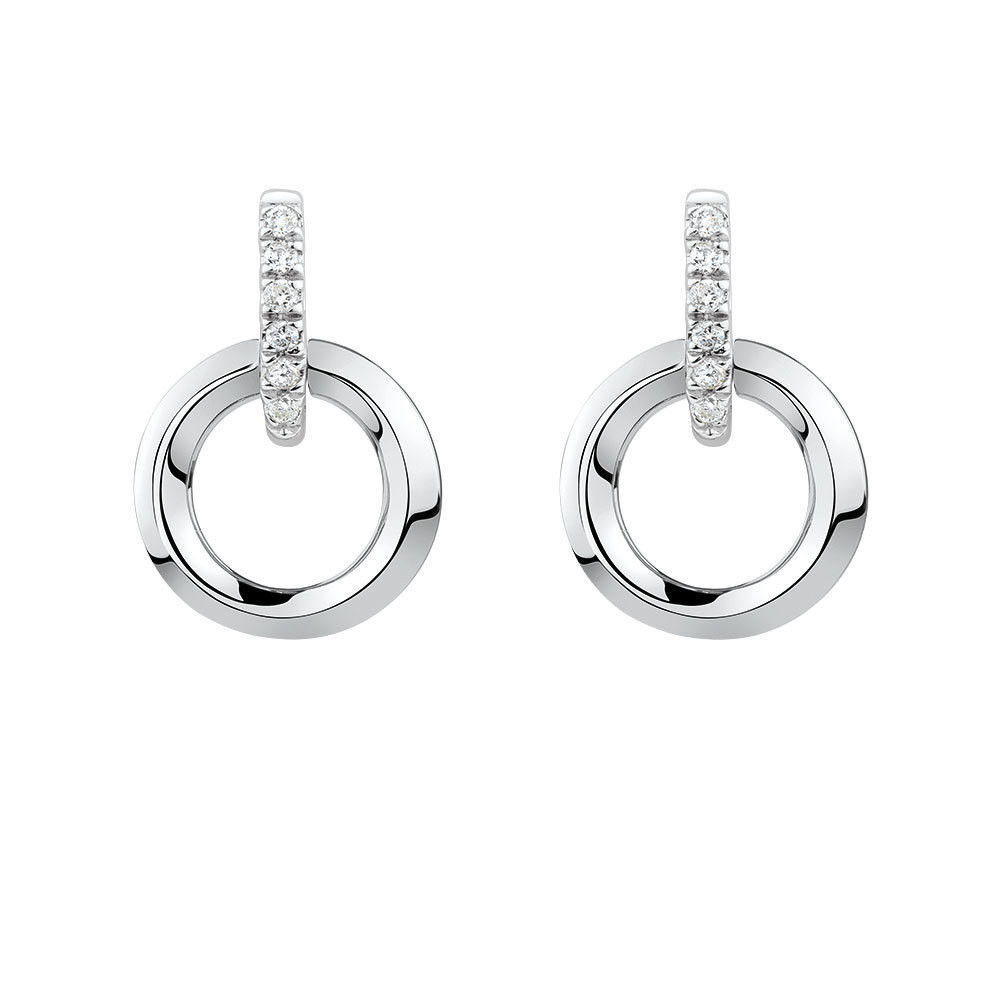 Circle Diamond Earrings
 Circle Drop Earrings with Diamonds in Sterling Silver