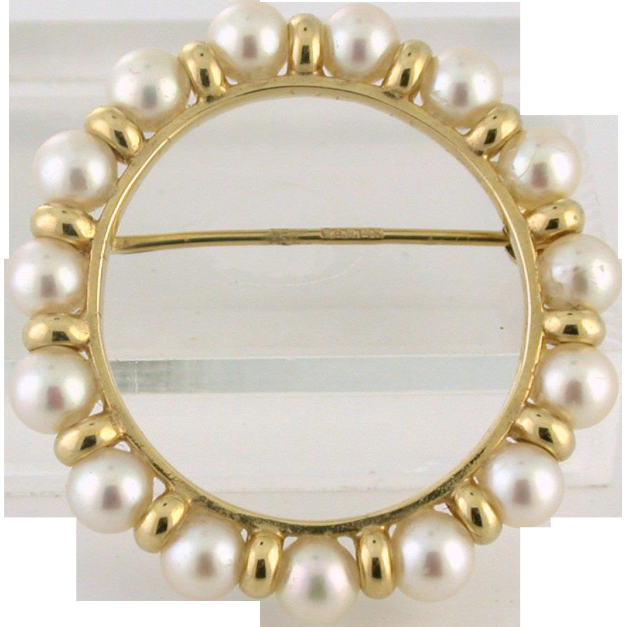 Circle Pins
 VALENTINE S SALE Pearl Set Eternity 14K Circle Pin Brooch