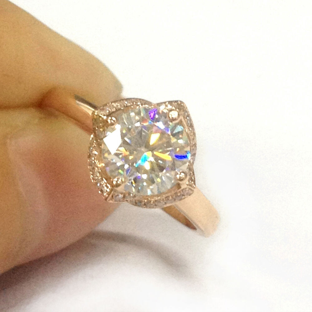 Circle Wedding Rings
 6 5mm Round Moissanite Pave Diamond Solid 14K Rose Gold