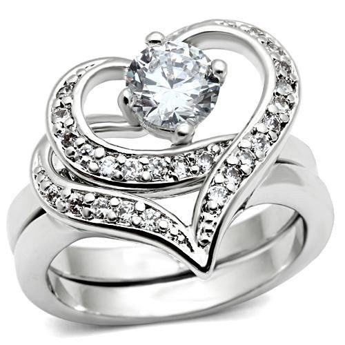 Circle Wedding Rings
 Heart Desing 2 pcs Silver Rhodium EP Wedding Engagement