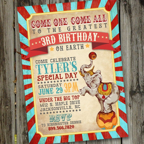 Circus Birthday Party Invitations
 Vintage Circus Birthday Invitation Circus Invitation