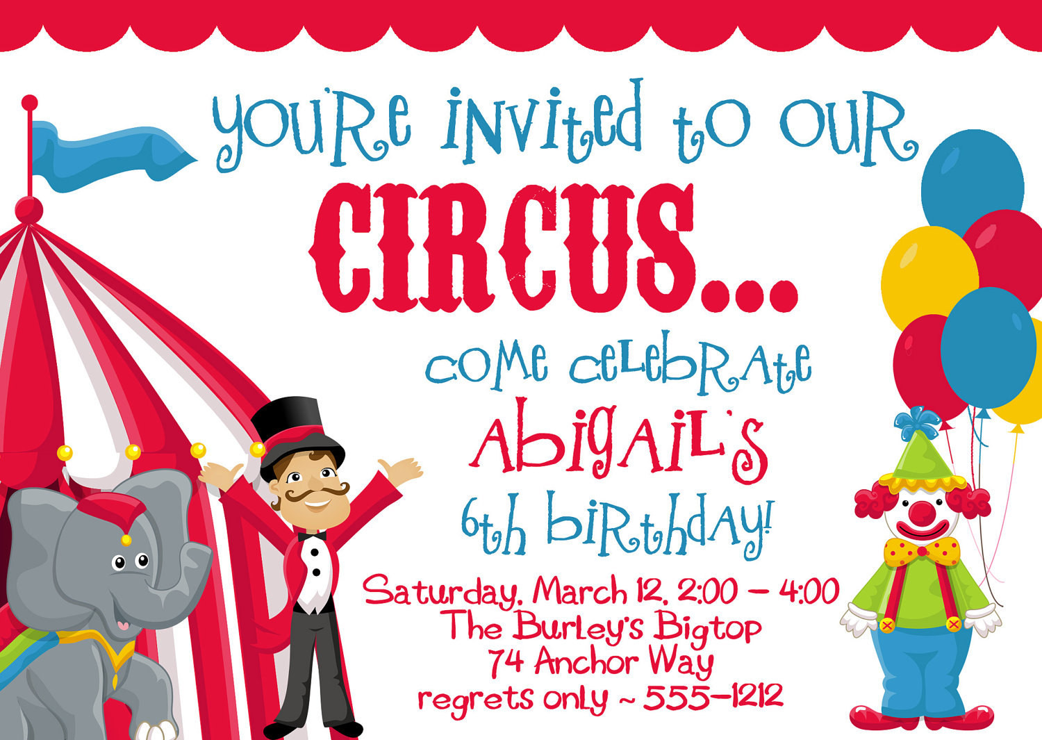 Circus Birthday Party Invitations
 Circus Carnival Birthday Party Invitations by