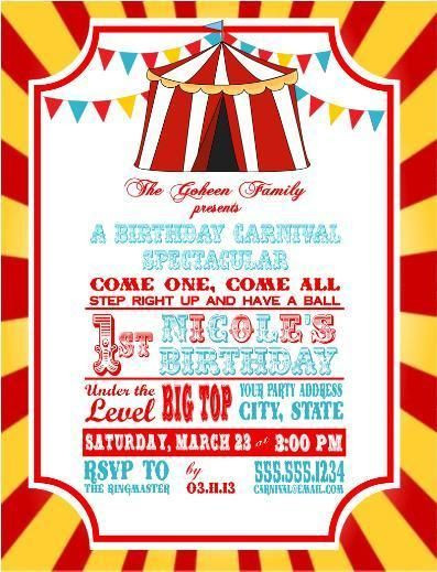 Circus Birthday Party Invitations
 Circus Carnival Birthday Party Ticket Invitations Clown