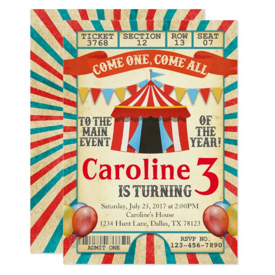 Circus Birthday Party Invitations
 Carnival Circus Ticket Birthday Party Invitation