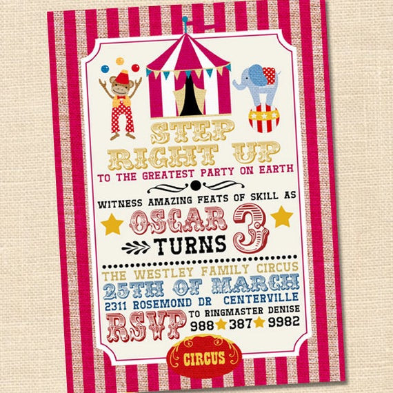 Circus Birthday Party Invitations
 Step Right Up Circus Invitation Circus Themed Party Circus